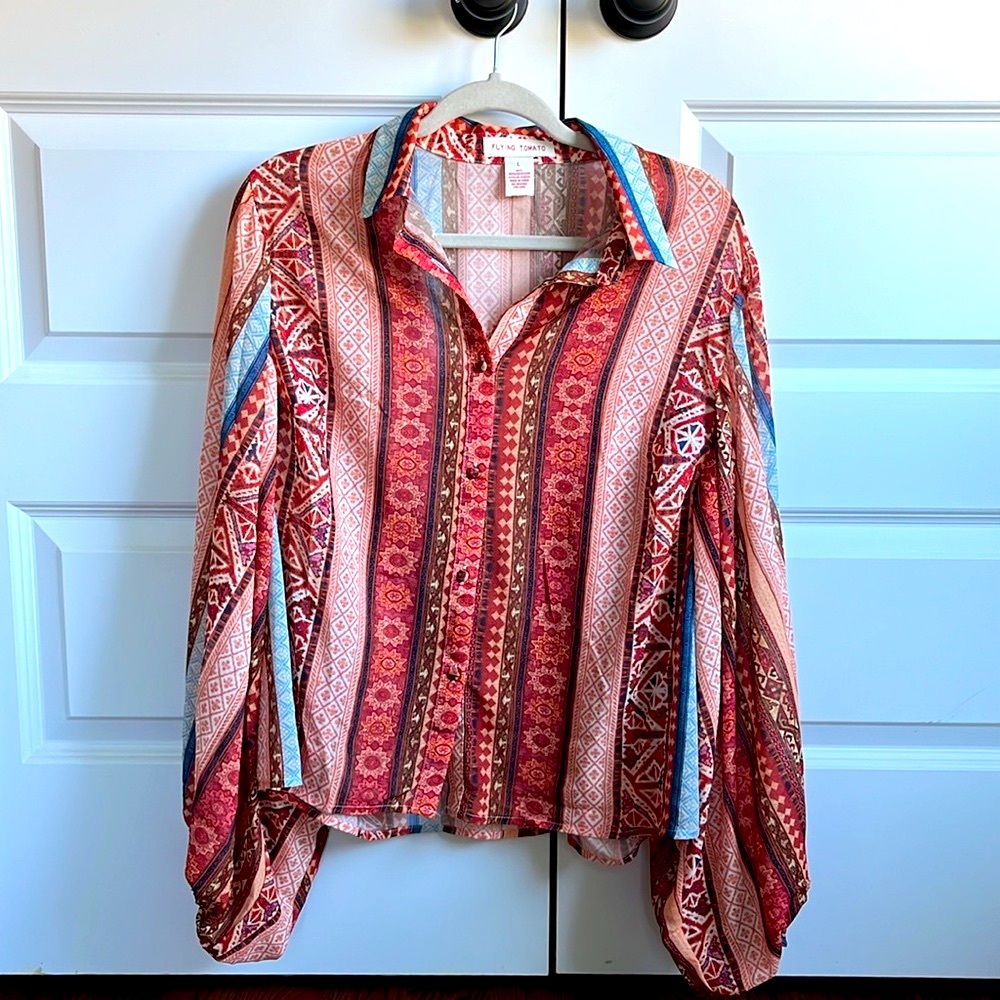 Brightly Colored Mayan/Aztec Pattern Balloon Slee… - image 1